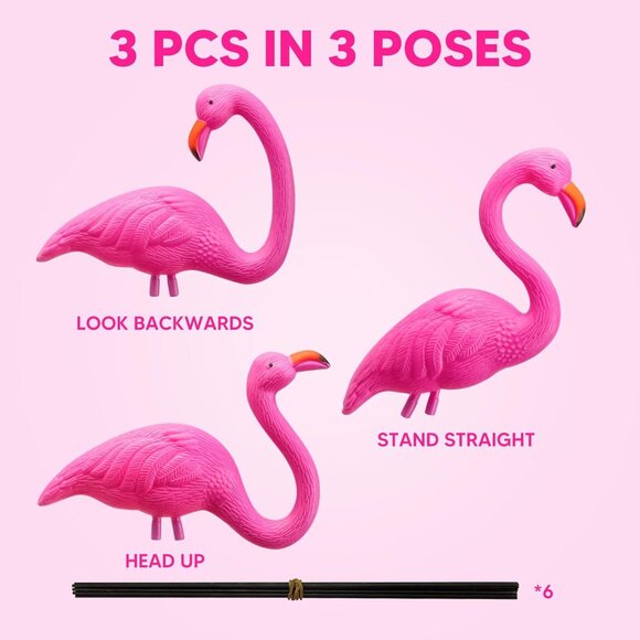 3 Pack Large Pink Flamingo Yard Decorations, Medium Plastic Lawn Flamingo Orname - Picture 5 of 6